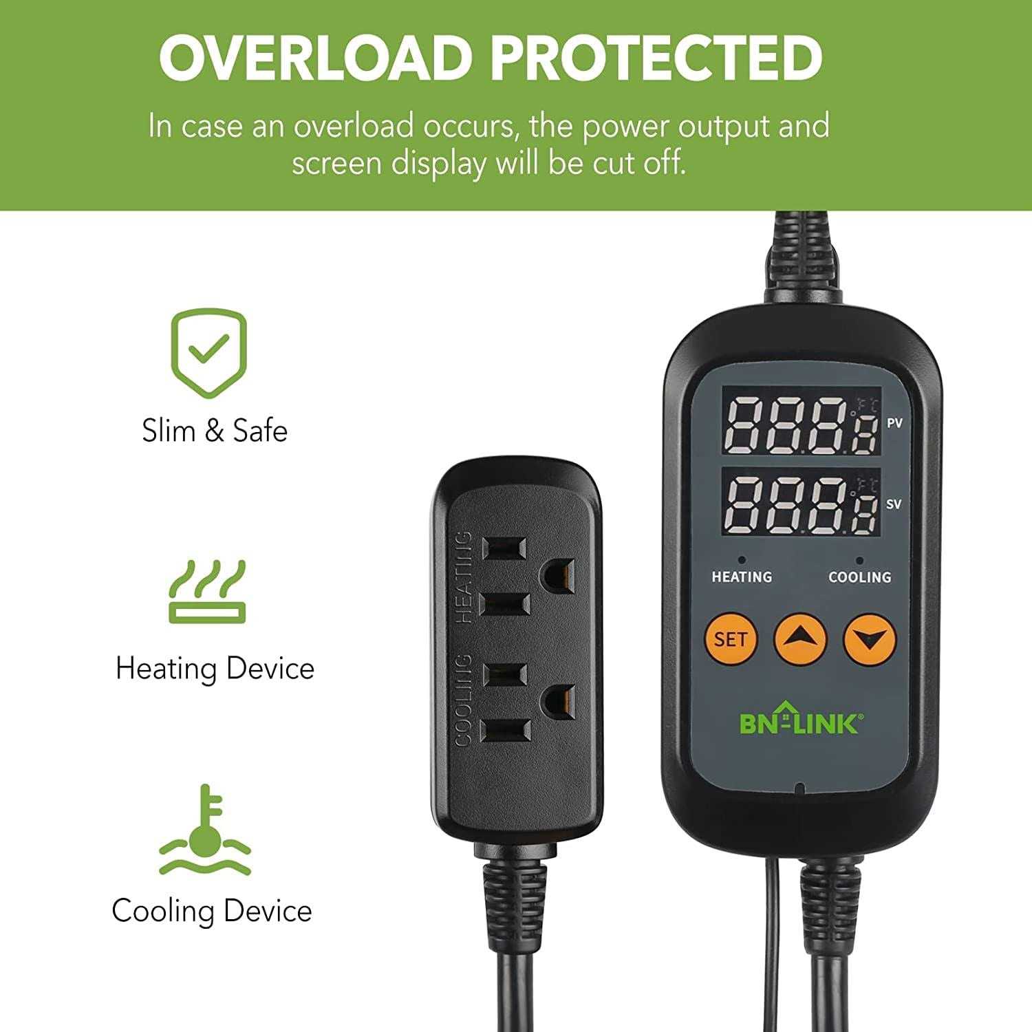 BN-LINK Digital Temperature Controller Heating Cooling 2-Stage Outlet Thermostat Controller Plug for Reptiles Aquarium Carboy Homebrew Breeding - Image 4