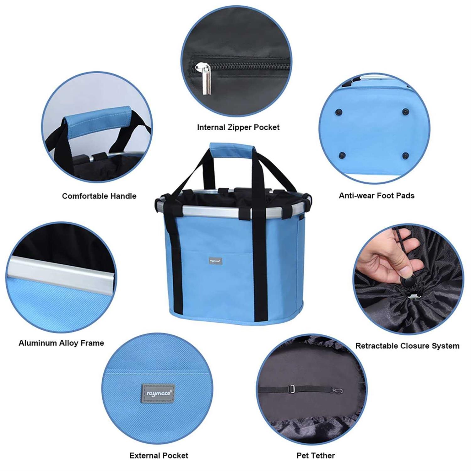 Raymace Bicycle Basket Dog Bike Handlebar Basket Front,Folding Detachable Quick Release Easy Install,Cycling Picnic Bag - Image 4