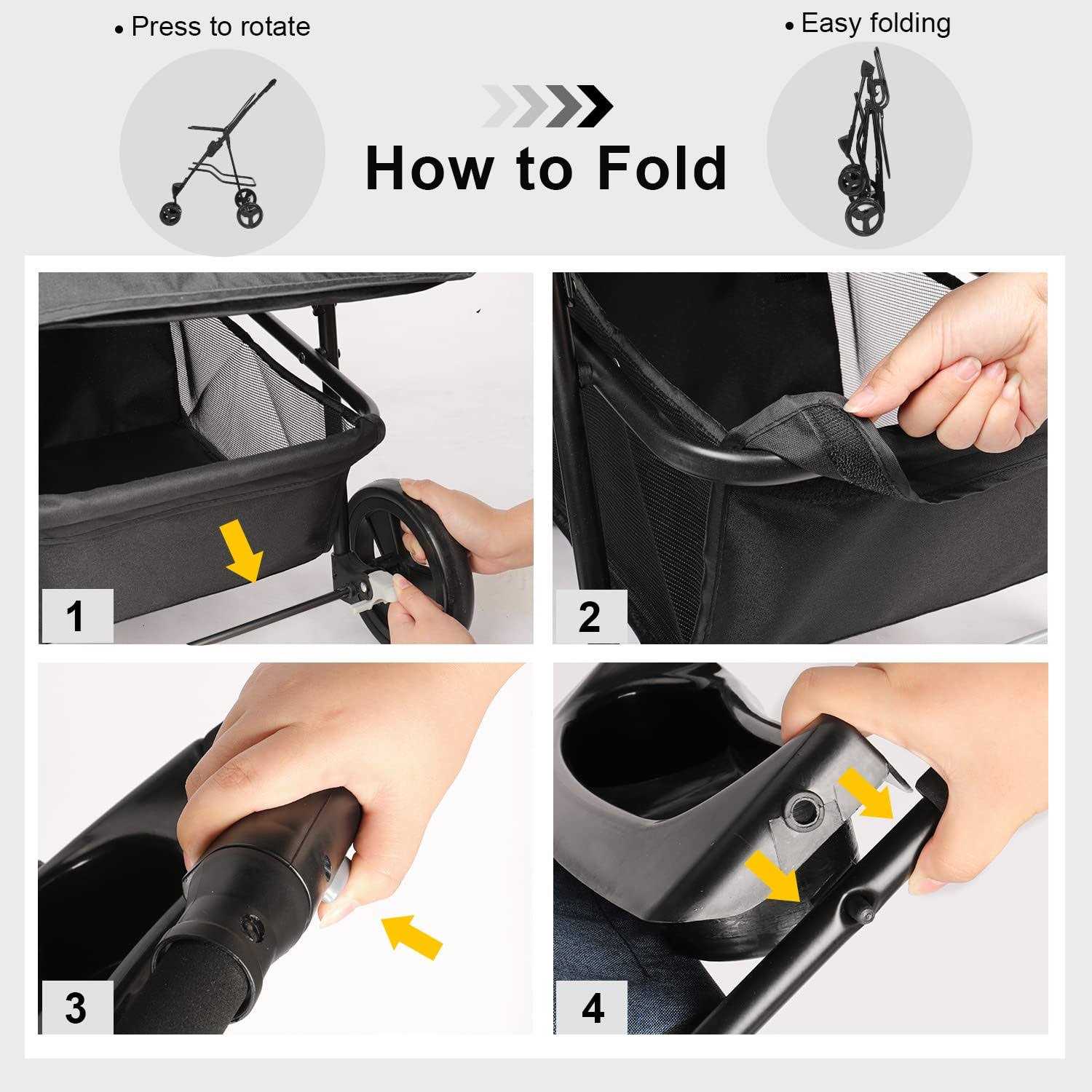 Timati Dog Stroller 3 Wheels Pet Stroller Foldable Dog Cat Carrier Strolling with Brake, Canopy, Cup Holders and Bottom Storage Space - Image 4