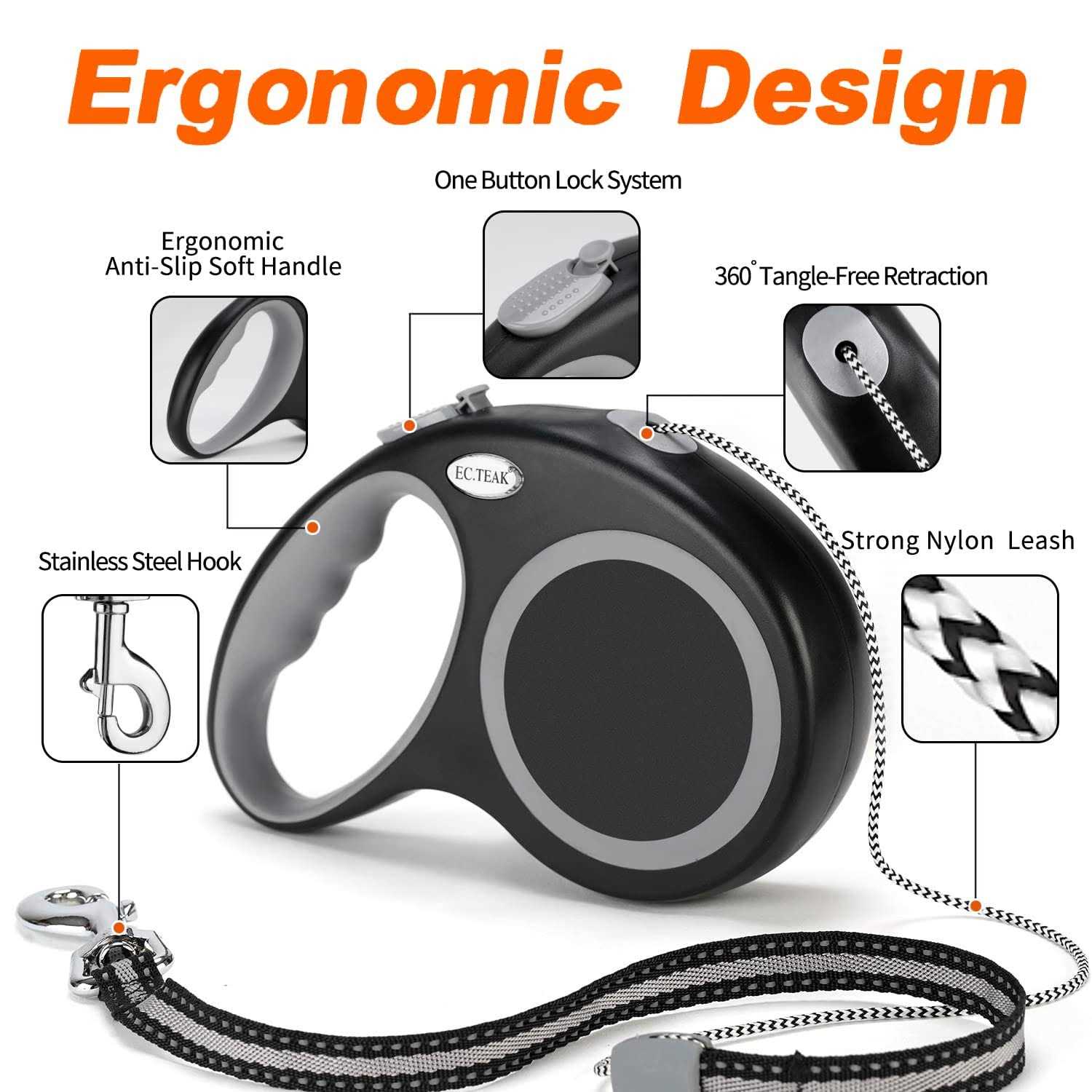 Ec.teak Retractable Dog Leash Retractable Leash Medium Breed Up - Image 3