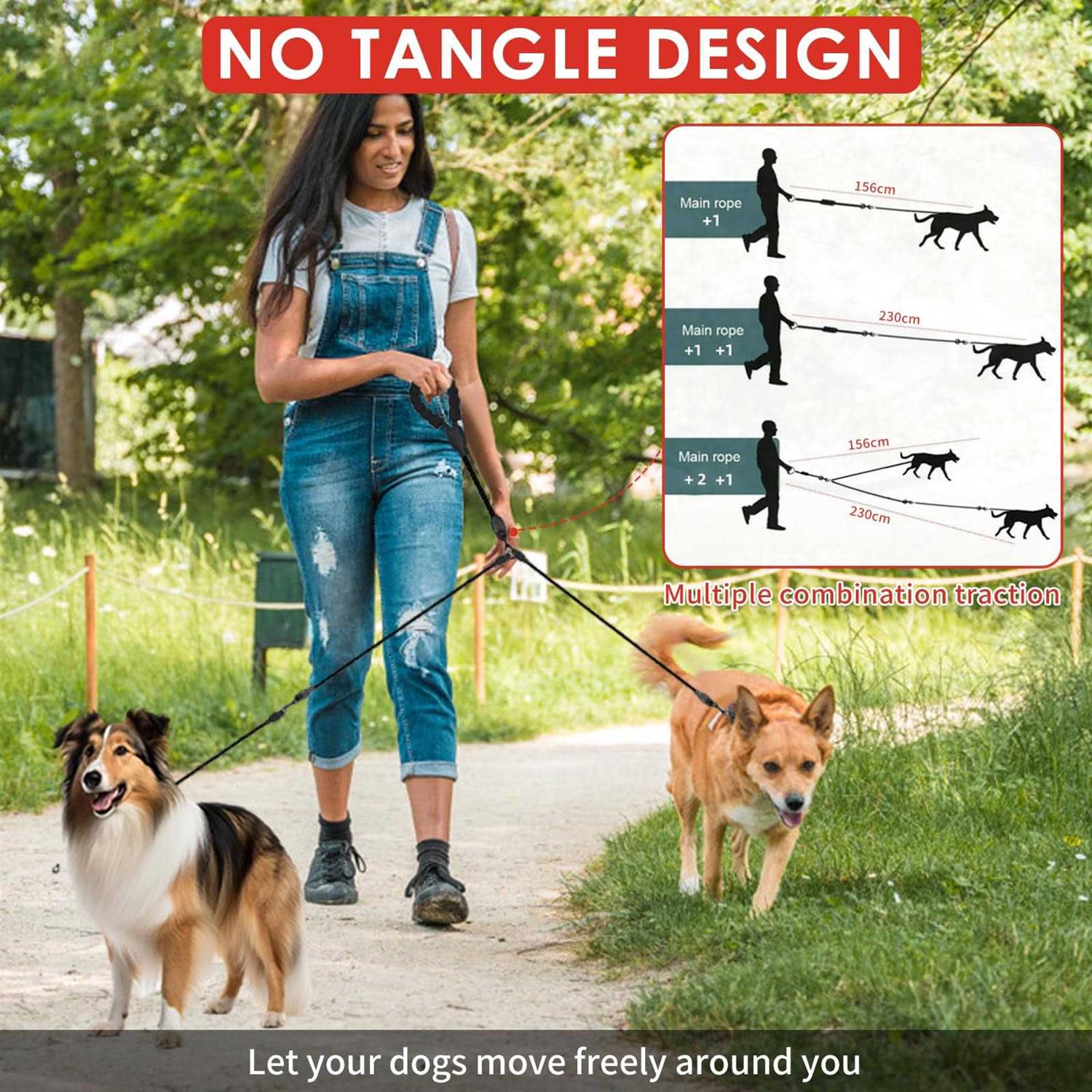 Mengbei tribe Heavy Duty 3 Dog Leash,3 Way Dog Leash No Tangle,Detachable 360° Swivel Device,Multiple Dog Leash with Padded Handle,for Walking and - Image 5