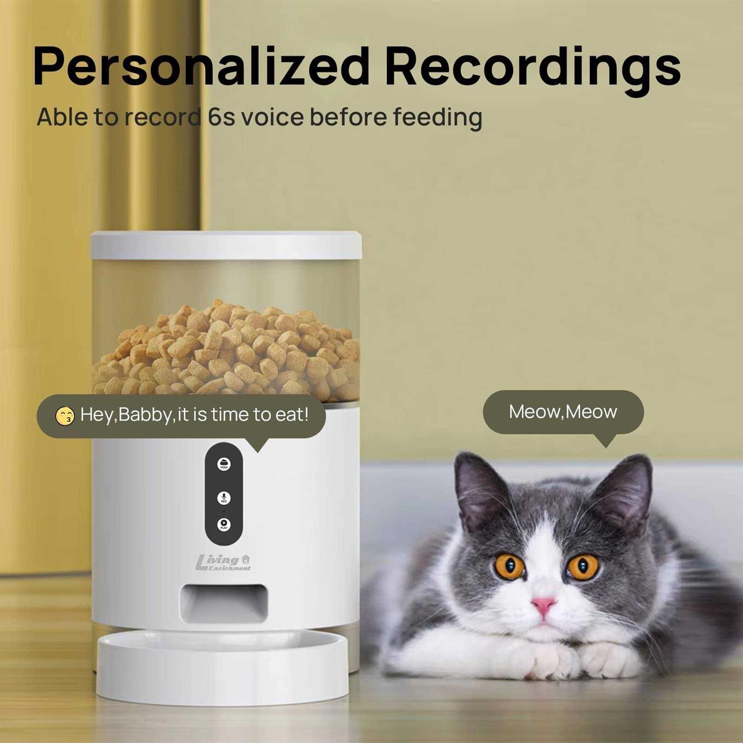 Living Enrichment Automatic Cat Feeder, Auto Dog Food Dispenser, WiFi Smart Pet Feeder 4L, Distribution Alarms and Voice Recorder - Image 5