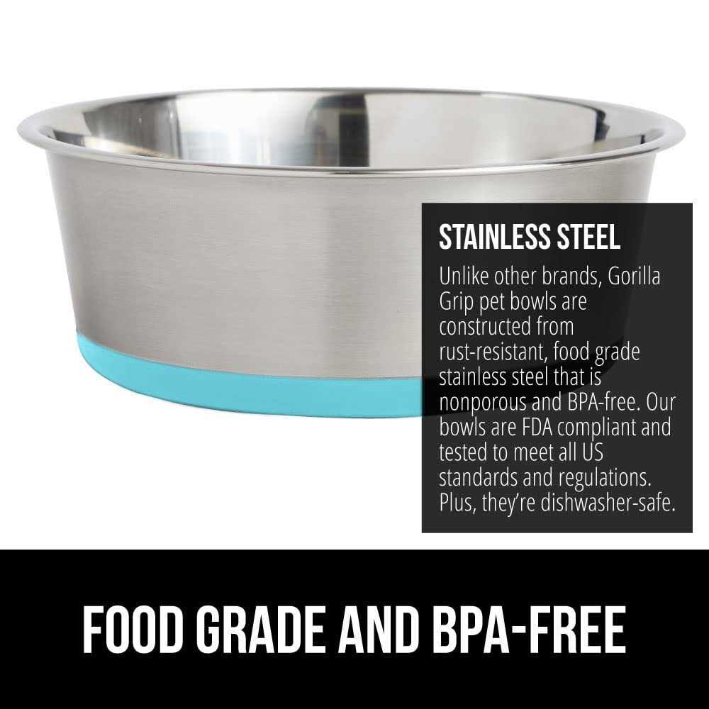 Gorilla Grip Stainless Steel Metal Dog Bowl Set of 2 Rubber Base - Image 3