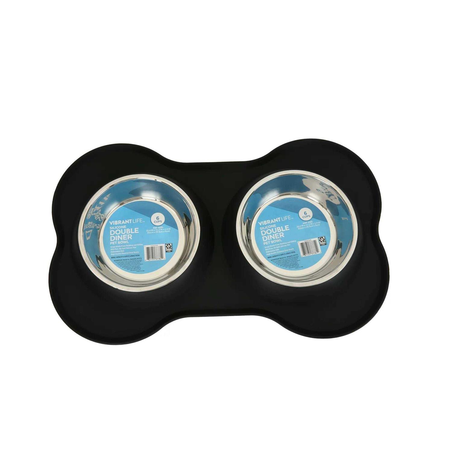 Vibrant Life Double Dog Bowls with Bone Shaped Mat Diner Set - Image 3