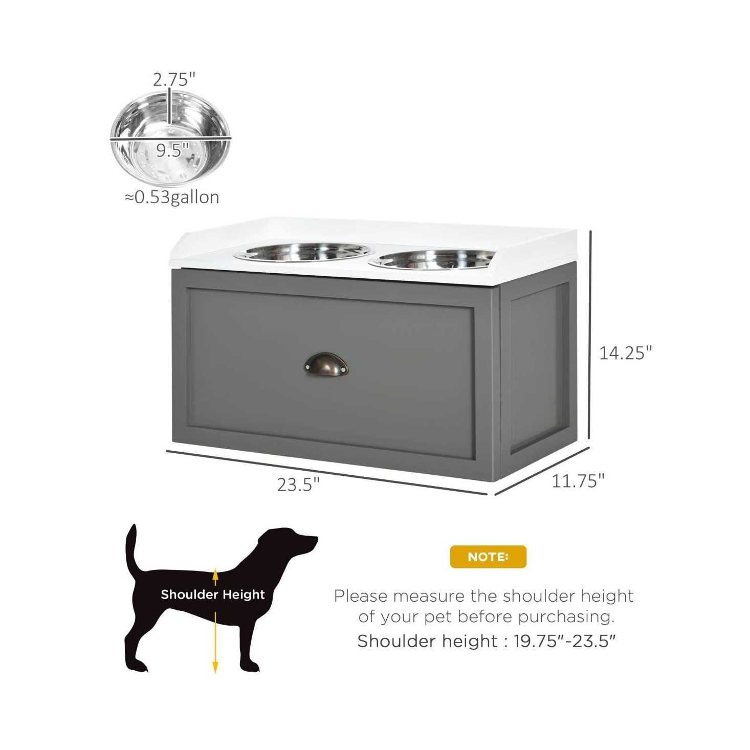 PawHut Large Elevated Dog Bowls with Storage Drawer - Image 4