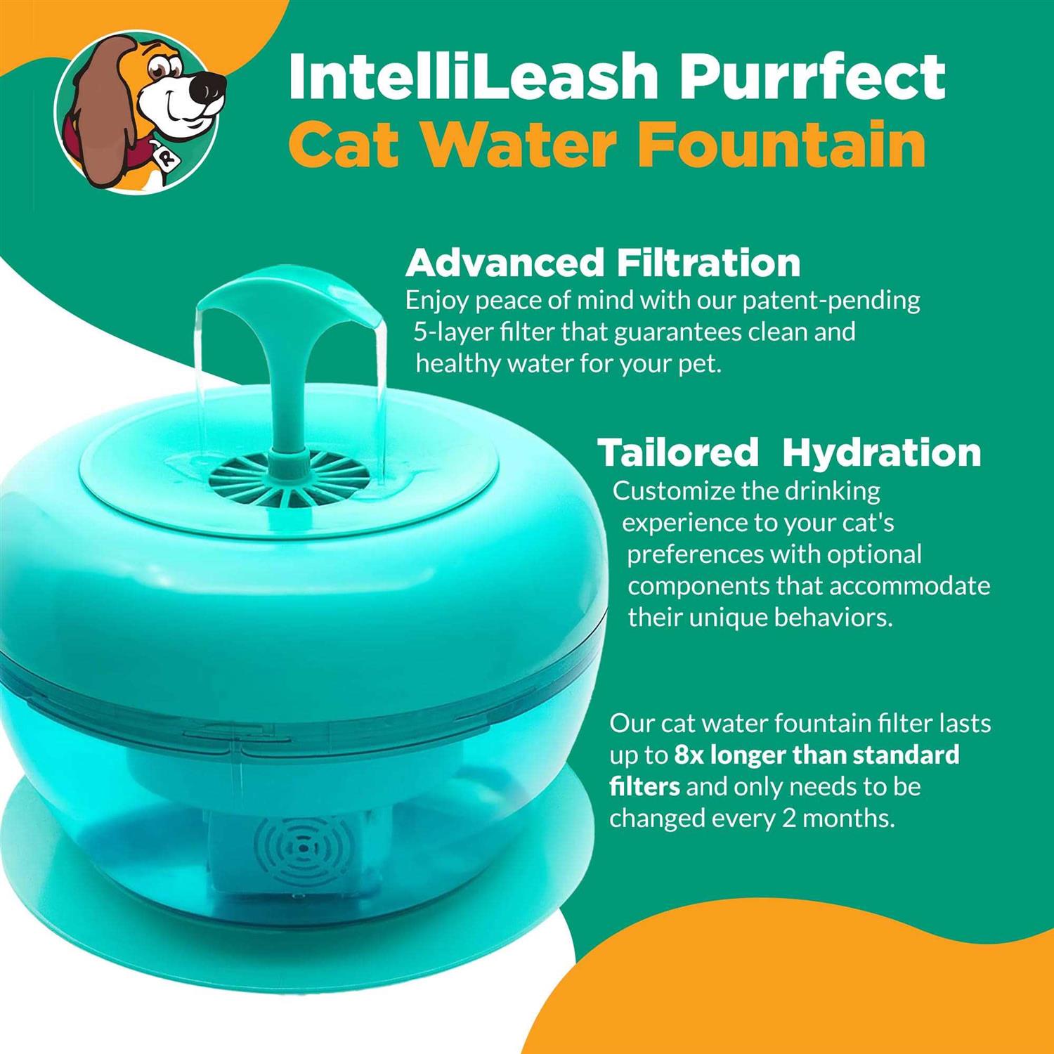 IntelliLeash PURRoducts Purrfect Water Fountain for Cats and Small Dogs with Premium 5-Layer Filter That Lasts Up To Two Months. Splash Free and Tip - Image 5