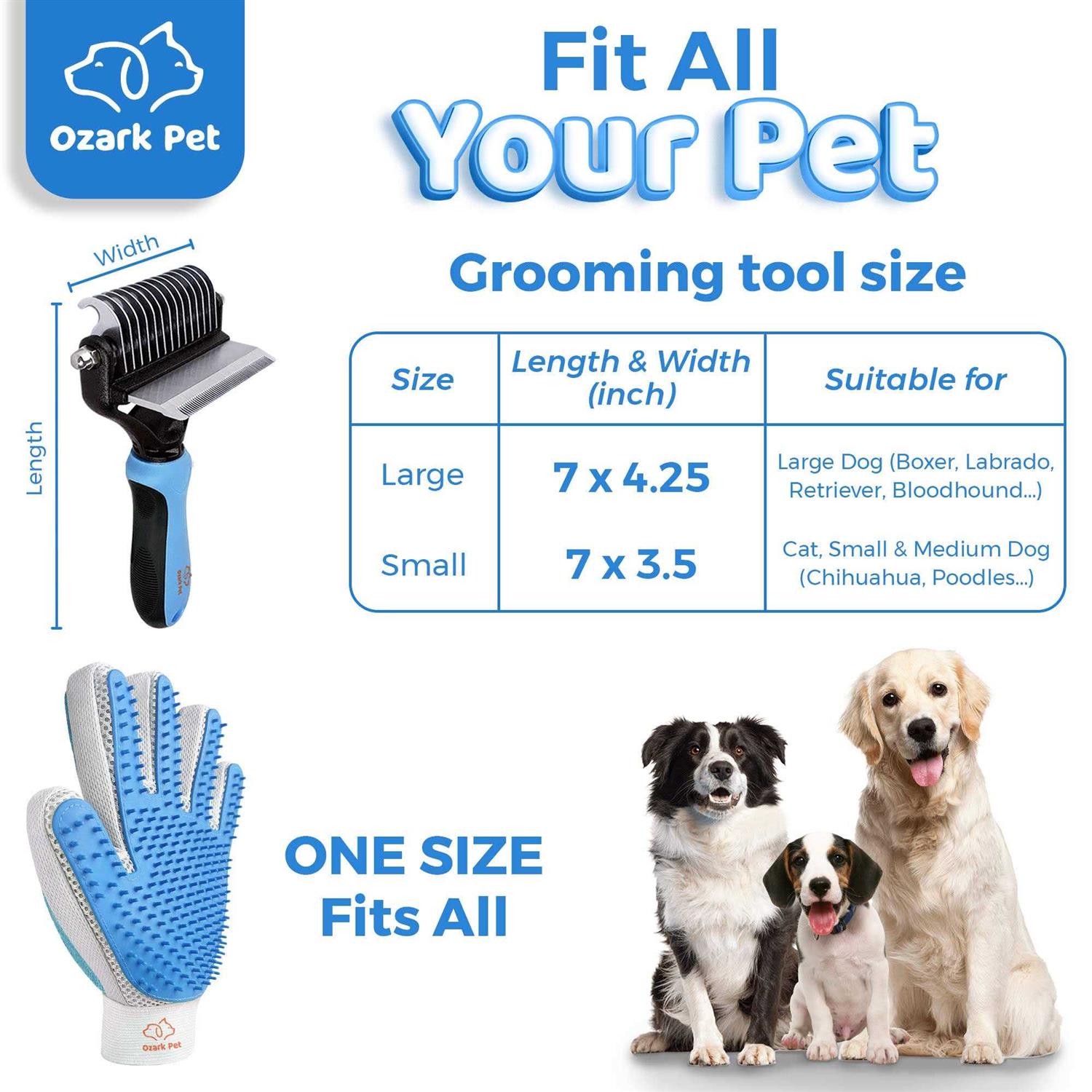 Ozark Pet Dog Brush and Cat Brush-with Deshedding Brush, Dog Dematting Tools and 2 Side Shedding Brush Glove - Image 3