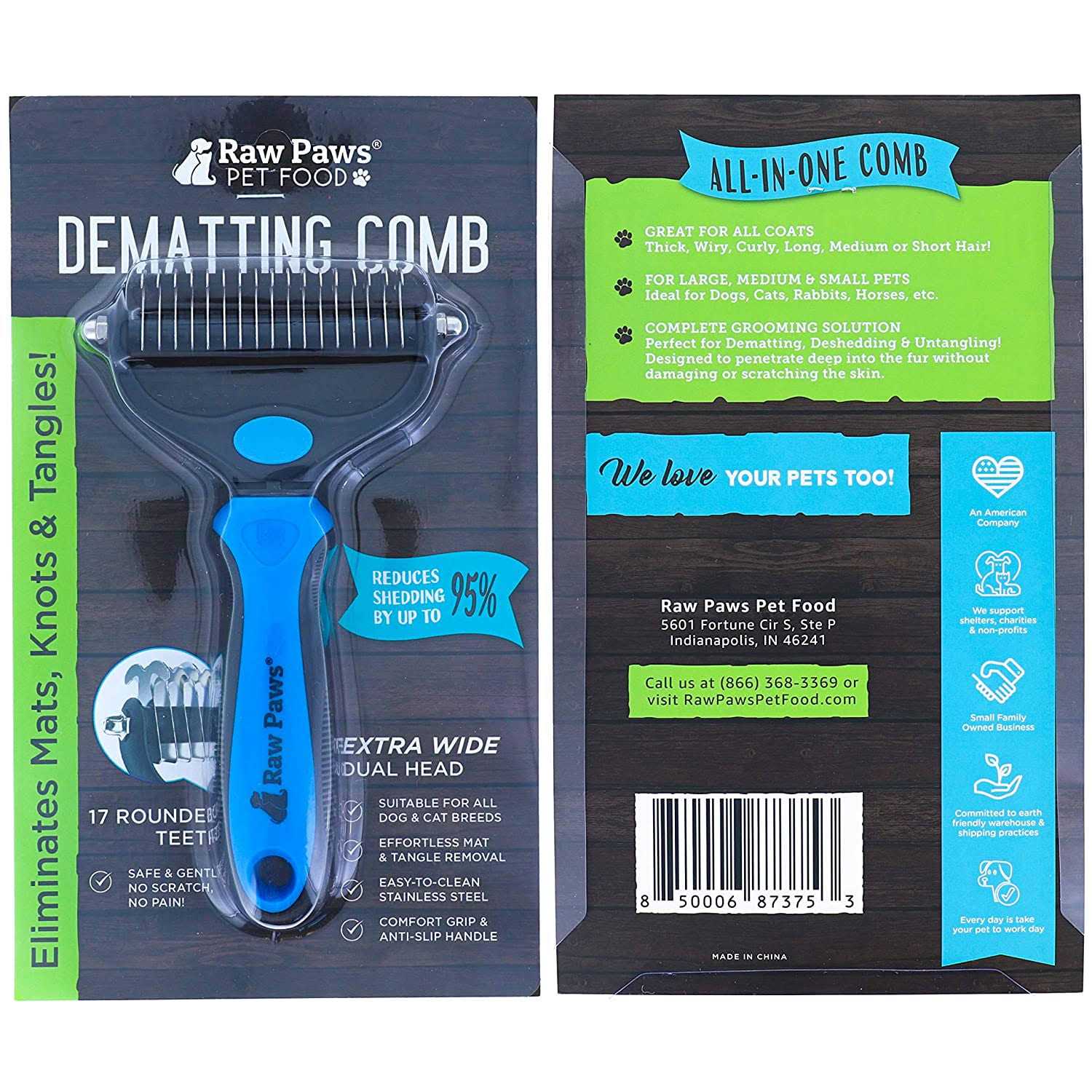 Raw Paws Undercoat Rake & Dematting Tool 1 ct 2-Side Undercoat Rake for Dogs & Cats - Image 5