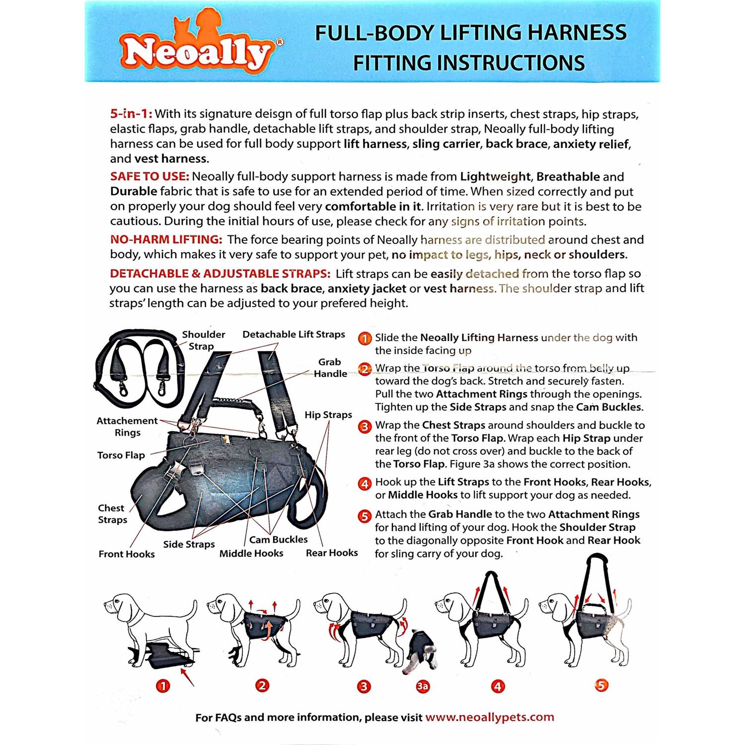 NeoAlly Sturdy Dog Lift Harness Full Body Support & Mobility Aids System 5-in-1 Lifting Support, Carry Sling, Vest Harness, Back Brace, and Anxiety - Image 4