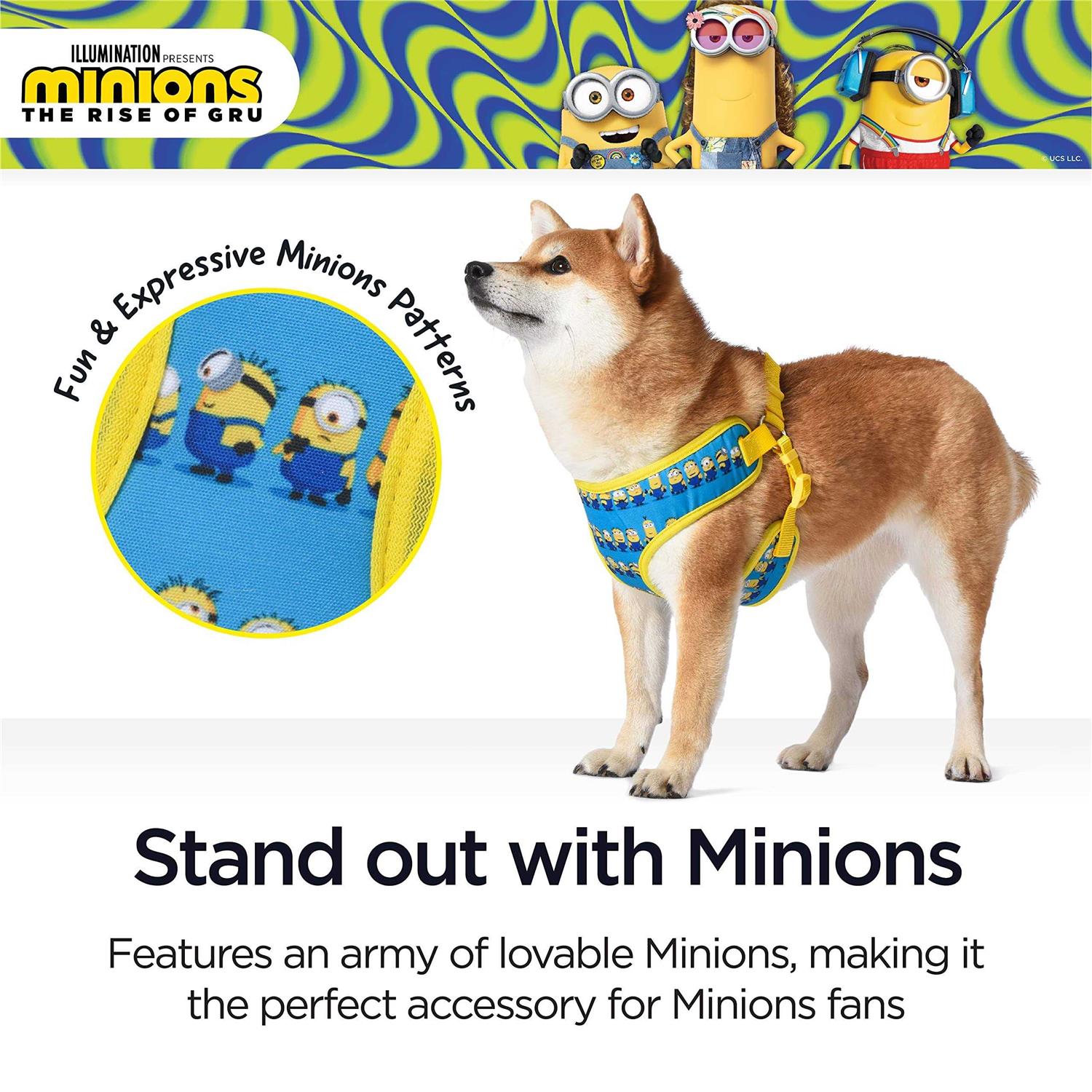 Minions Dog Harness Blue Minions in a Row Comfortable Mesh No-Pull Dog Harness - Image 3