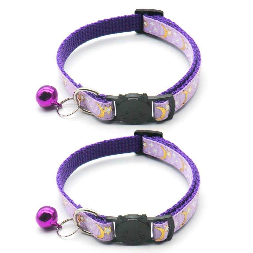 Reflective Cat Collars Bell 2-Pack Girl Boy Pet Kitten Collar with Star Moon Patetrn Adjustable 7.5-12.5 Inch - Image 3