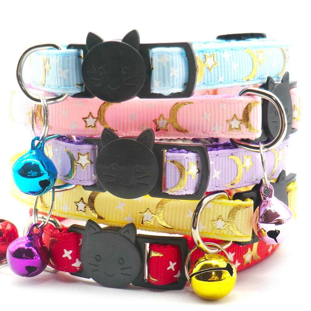 Reflective Cat Collars Bell 2-Pack Girl Boy Pet Kitten Collar with Star Moon Patetrn Adjustable 7.5-12.5 Inch - Image 4