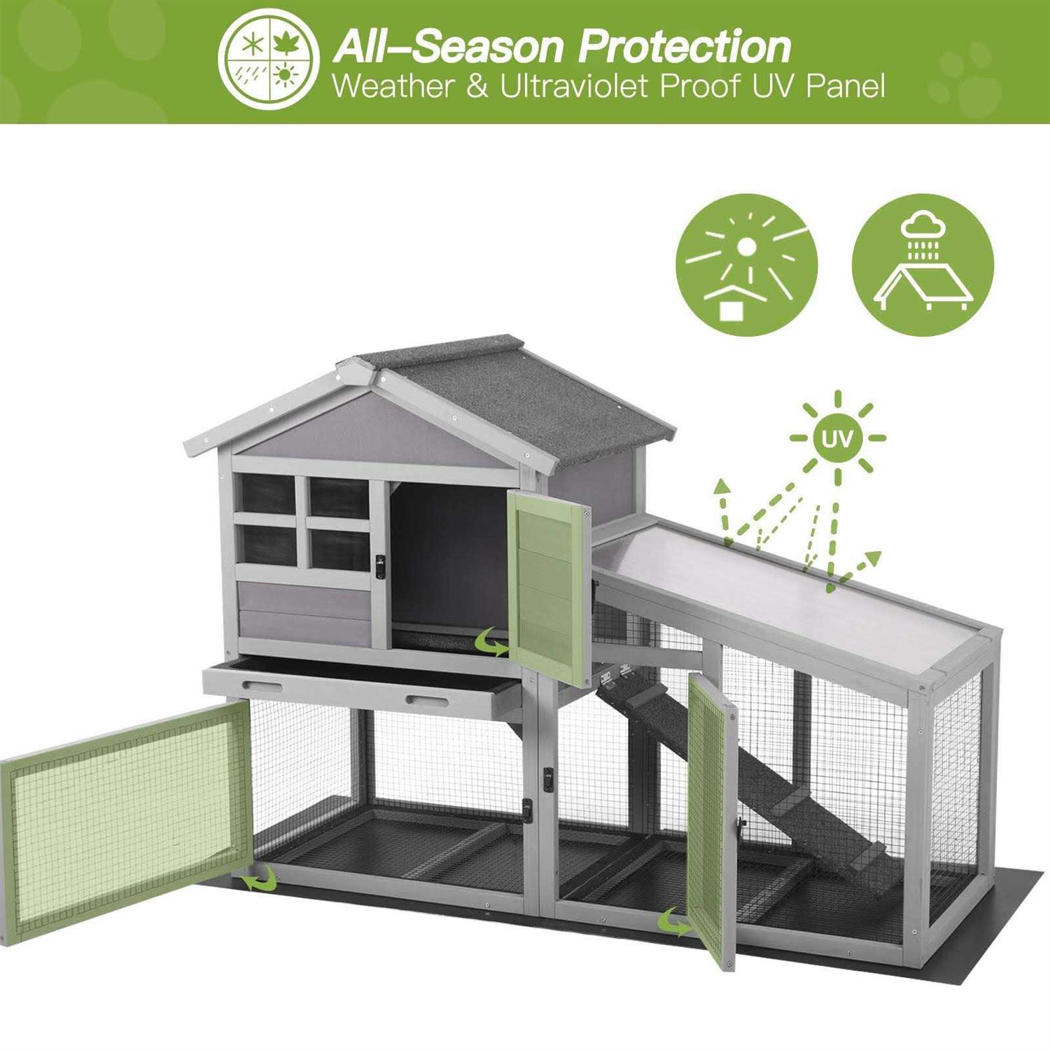 Gutinneen Rabbit House Indoor Outdoor Rabbit Hutch with Ventilation Door,Wooden Bunny cage with No LeakageTray - Image 3