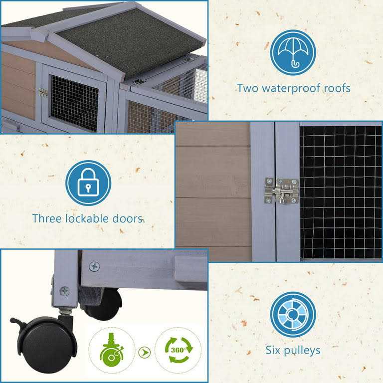Niamvelo Wood Rabbit Hutch Indoor&Outdoor Bunny Cage with Wheels &Waterproof Roof for Small Animals - Image 3