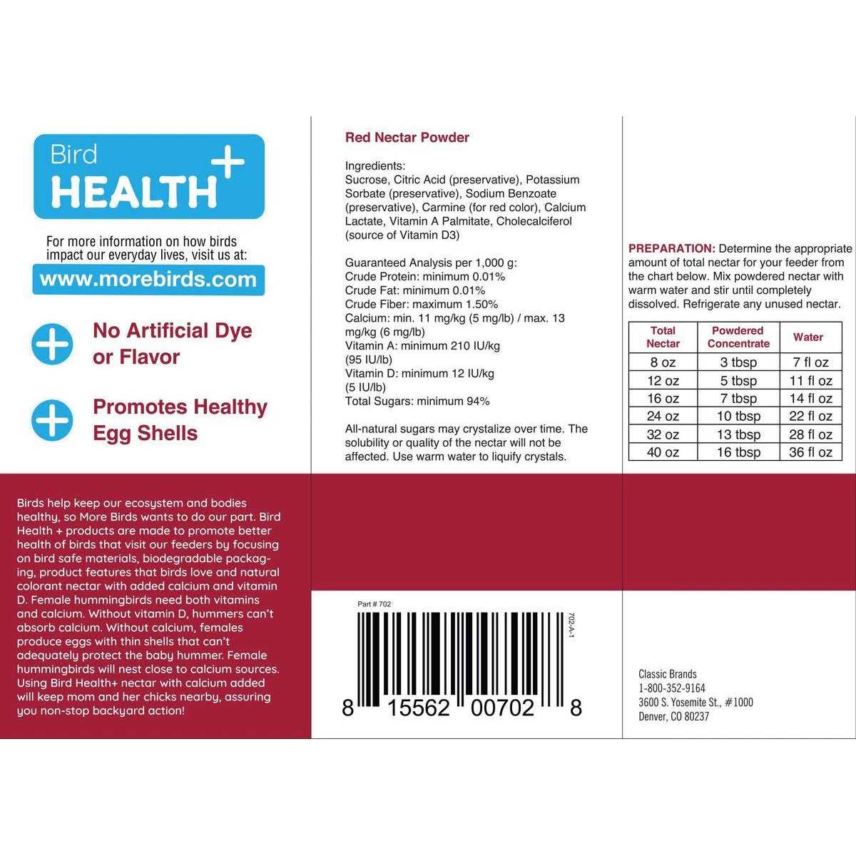 More Birds Health Plus Hummingbird Nectar Powder Concentrate Natural Red - Image 5