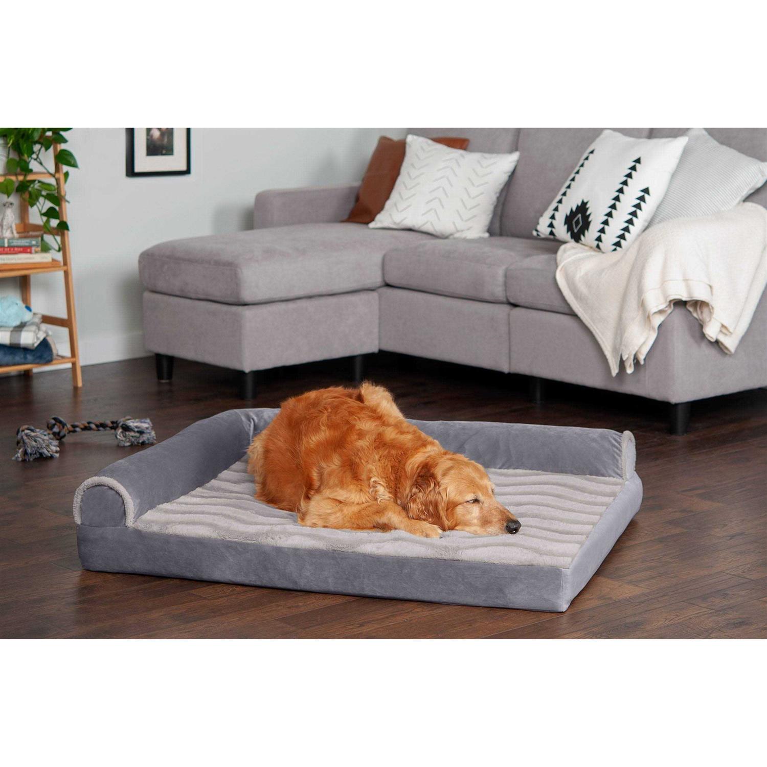 FurHaven Wave Fur & Velvet Deluxe Chaise Lounge Dog Bed - Image 5