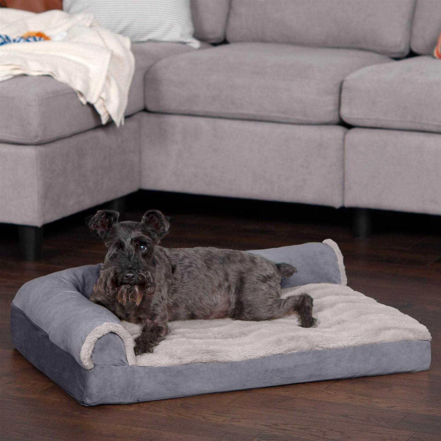 FurHaven Wave Fur & Velvet Deluxe Chaise Lounge Dog Bed - Image 5