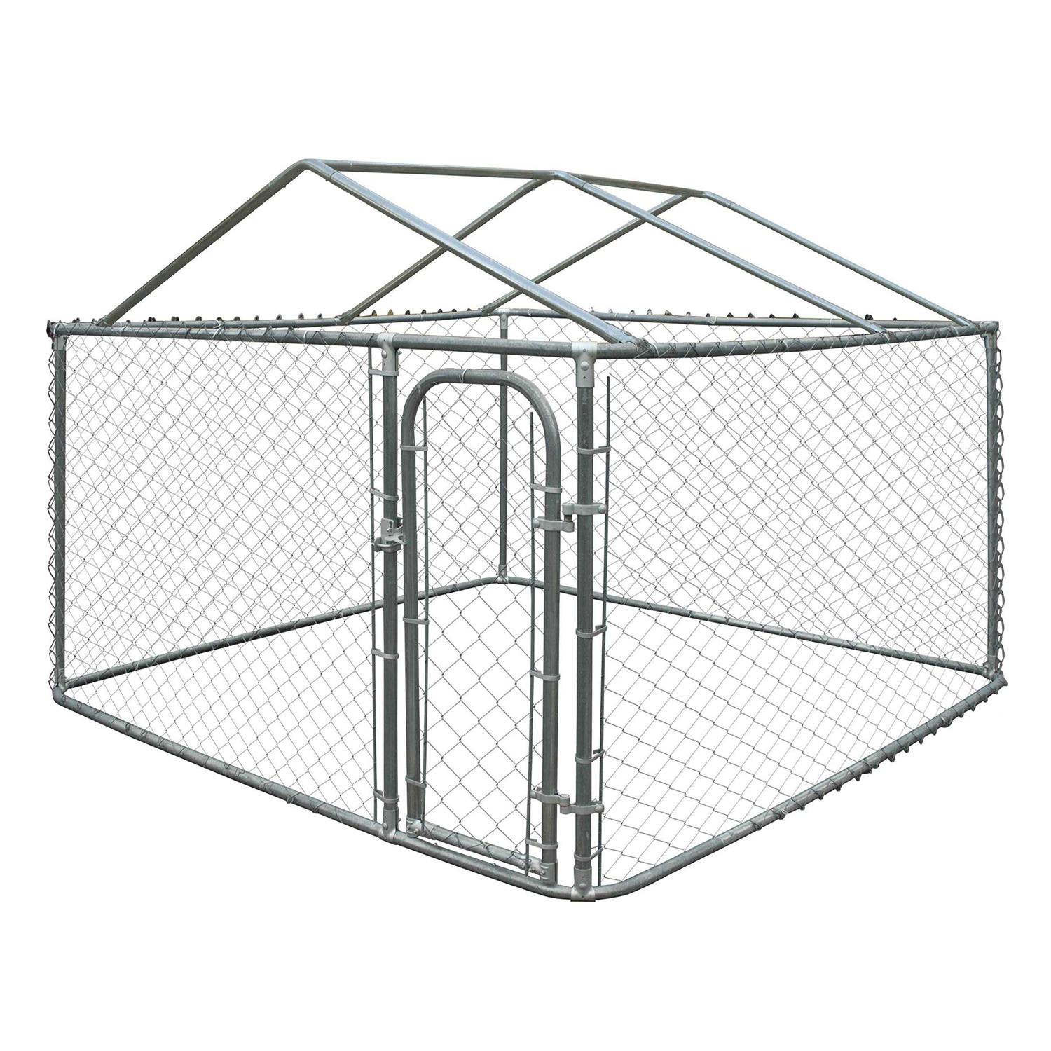 Aleko 7.5 x 7.5 ft. Full Steel Chain Link Dividable Dog Kennel Roof Frame Galvanized Finish - Image 4