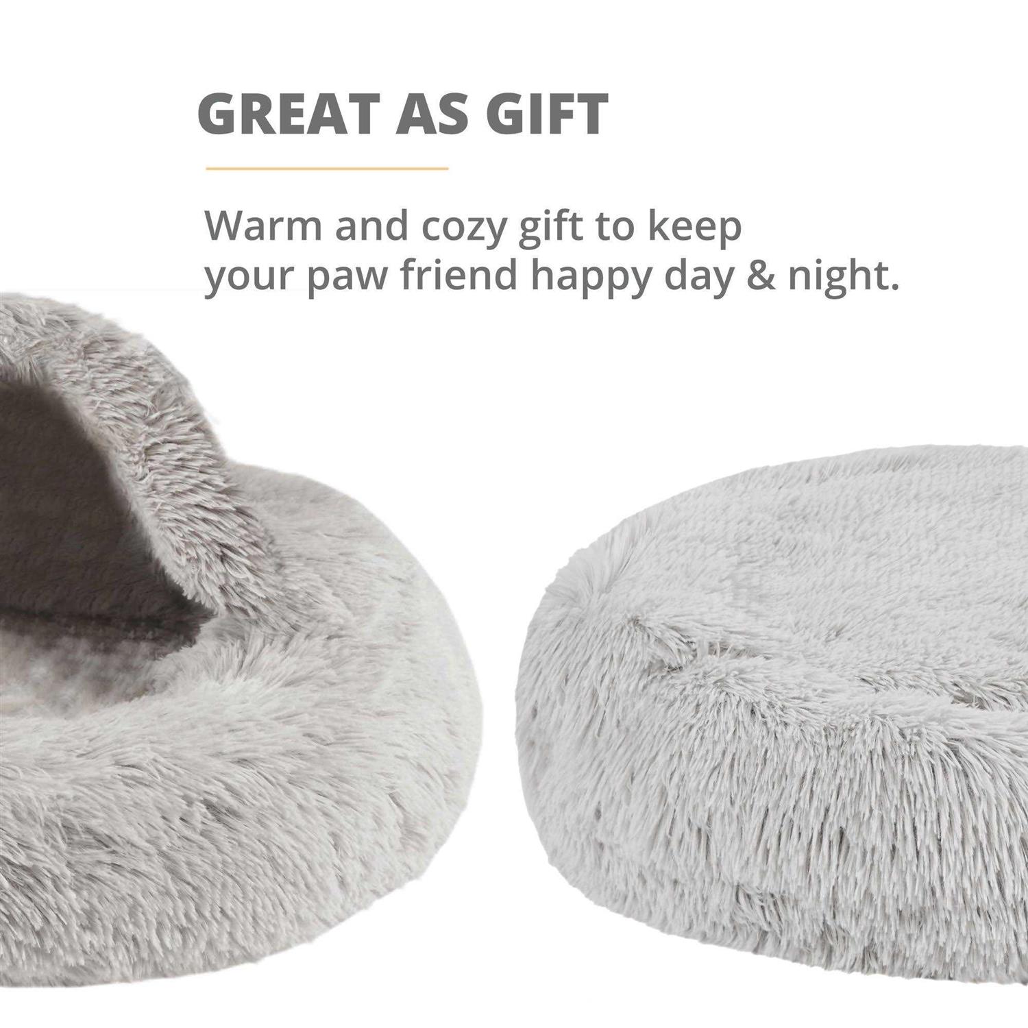 Friends Forever Luna Donut Cat Bed Cave Soft Faux Fur Hooded Blanket Dog couch For Indoor Pet - Image 3