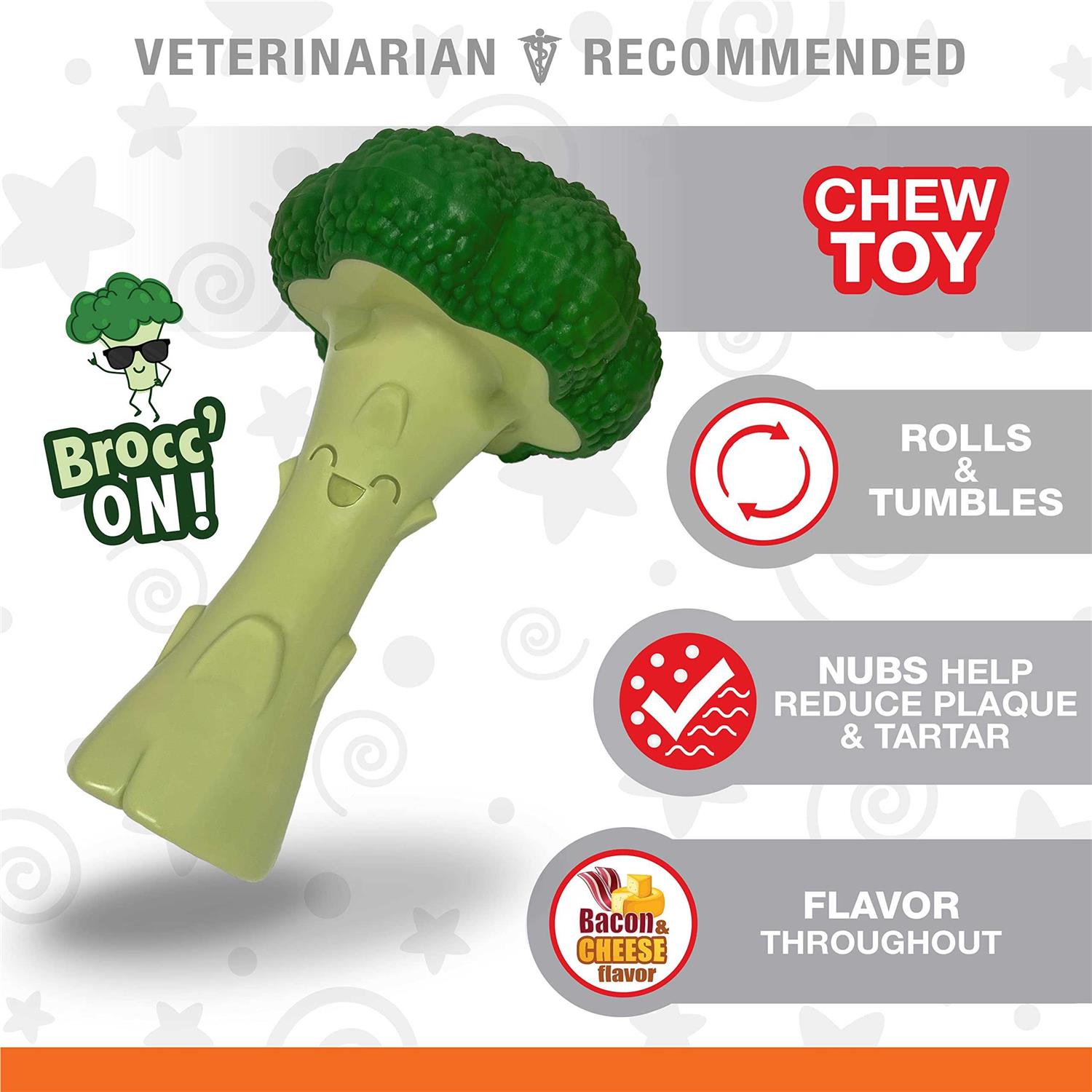 Nylabone Power Chew Broccoli Dog Toy Bacon Cheese - Image 4