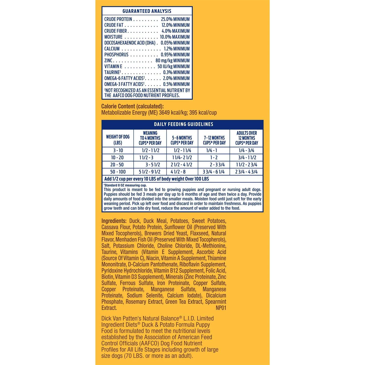 Natural Balance Limited Ingredient Reserve Duck & Potato Puppy Dry Dog Food - Image 3