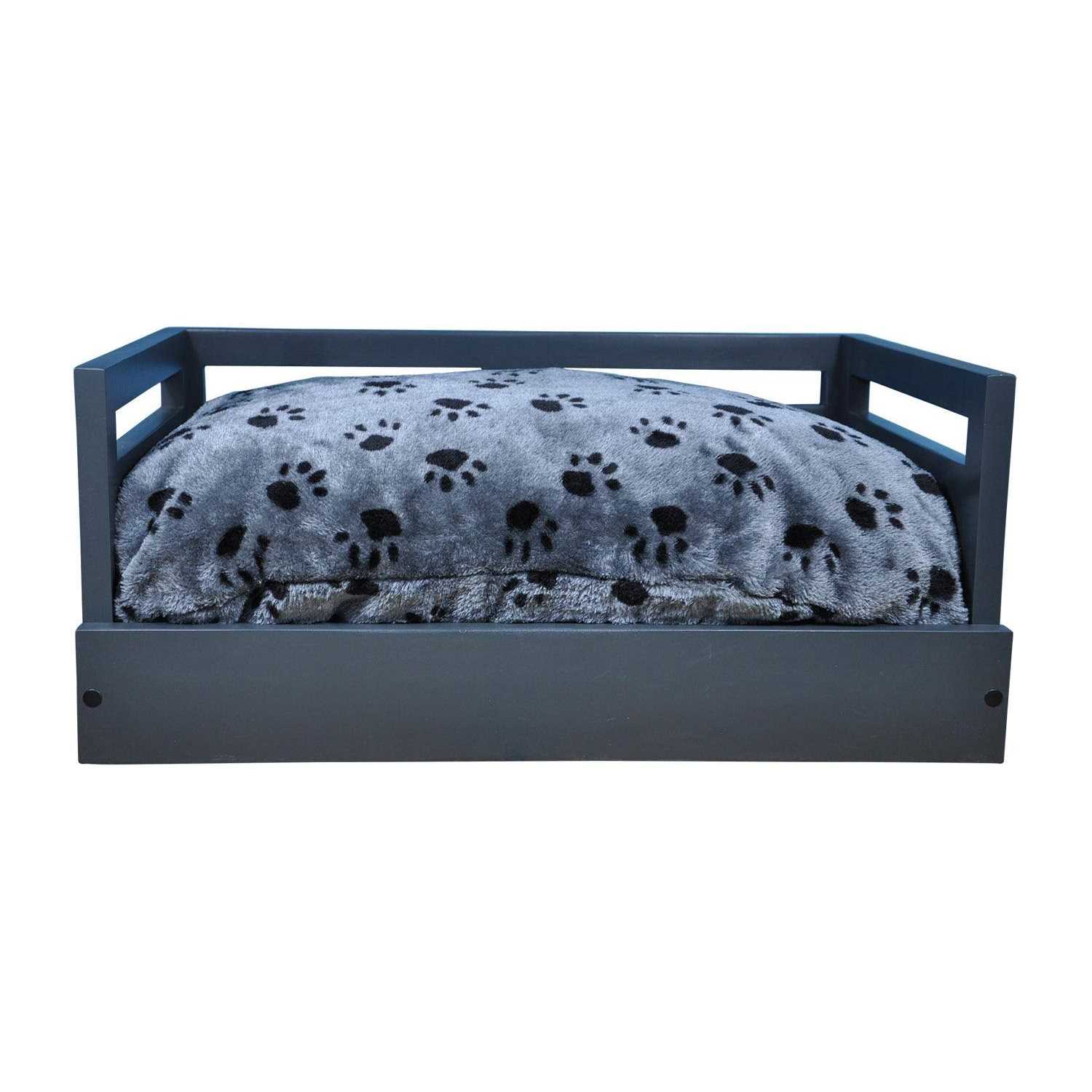 Iconic Pet Sassy Paws Wooden Pet Bed with Paw Printed Comfy Cushion - Image 4