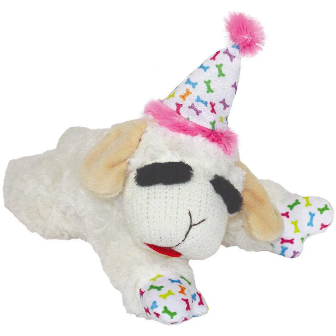 Multipet Lamb Chop Dog Toy with Birthday Hat - Image 3