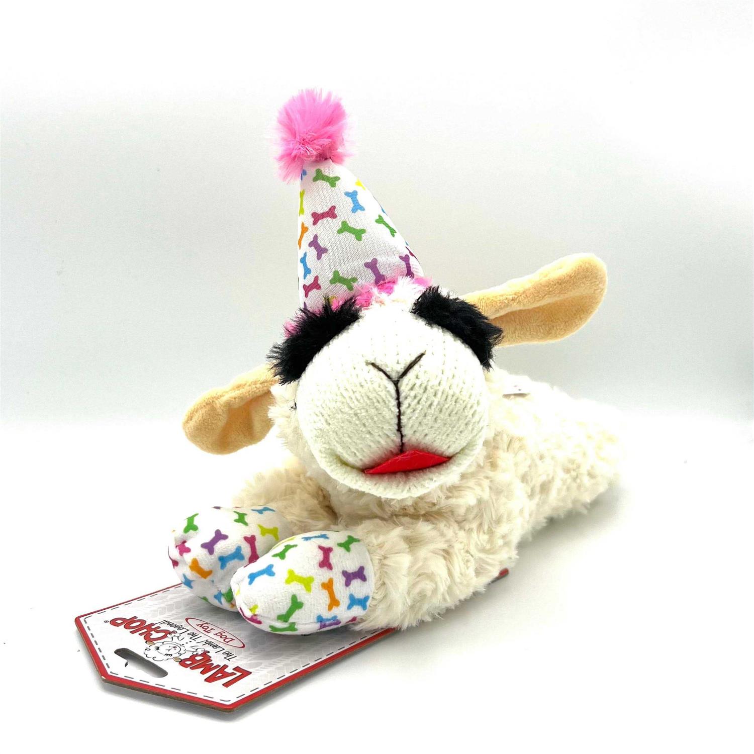 Multipet Lamb Chop Dog Toy with Birthday Hat - Image 4