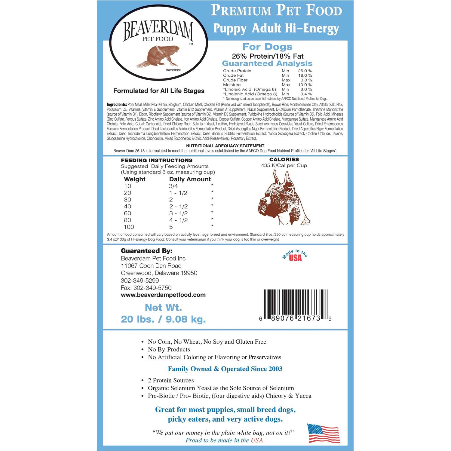 Beaverdam Hi-Energy Blue Label Pork and Chicken Dry Dog Food 20 lb - Image 4