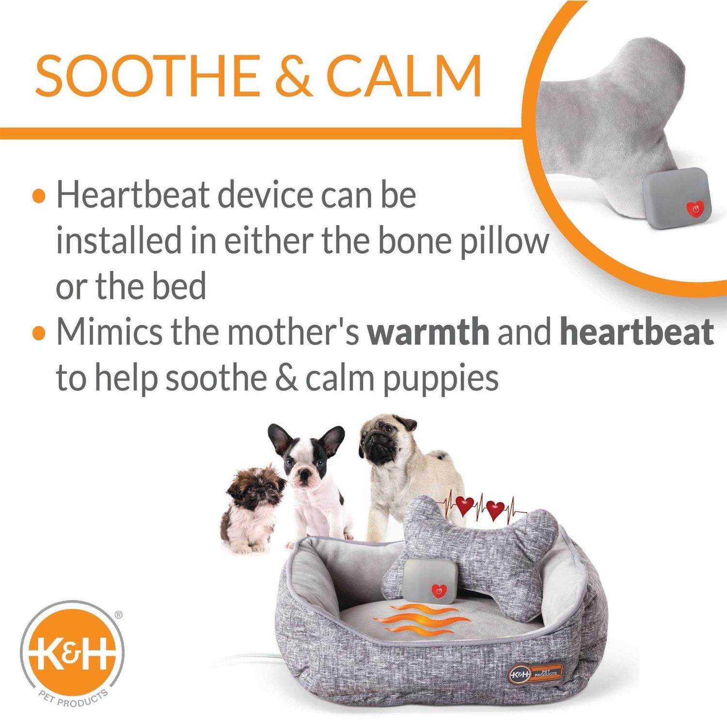 K&H Mother's Heartbeat Heated Puppy Pet Bed with Bone Pillow - Image 5