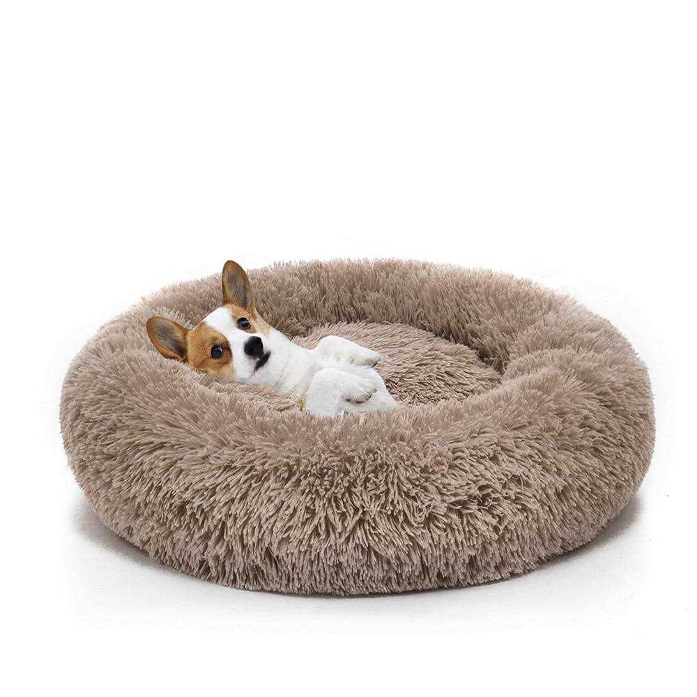 Otoez Round Plush Donut Pet Bed Warm Fur Cuddler Dog Cat Cushion Bed Calming Bed Non-Slip Bottom - Image 3