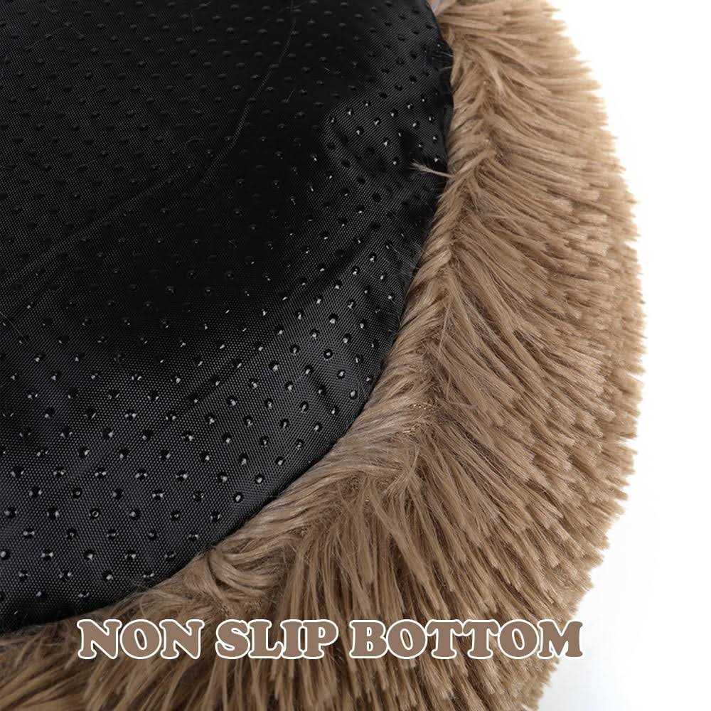 Otoez Round Plush Donut Pet Bed Warm Fur Cuddler Dog Cat Cushion Bed Calming Bed Non-Slip Bottom - Image 4