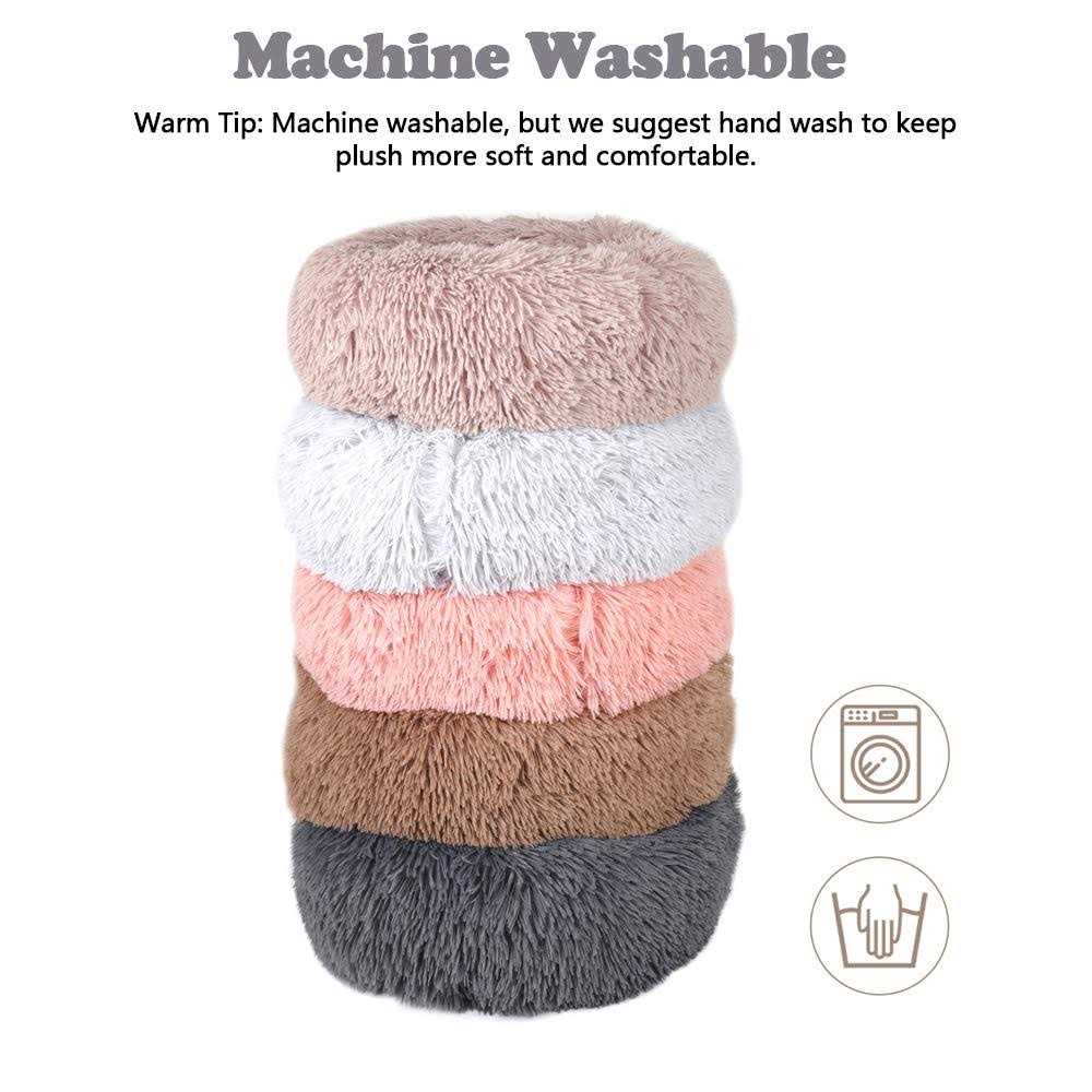 Otoez Round Plush Donut Pet Bed Warm Fur Cuddler Dog Cat Cushion Bed Calming Bed Non-Slip Bottom - Image 3