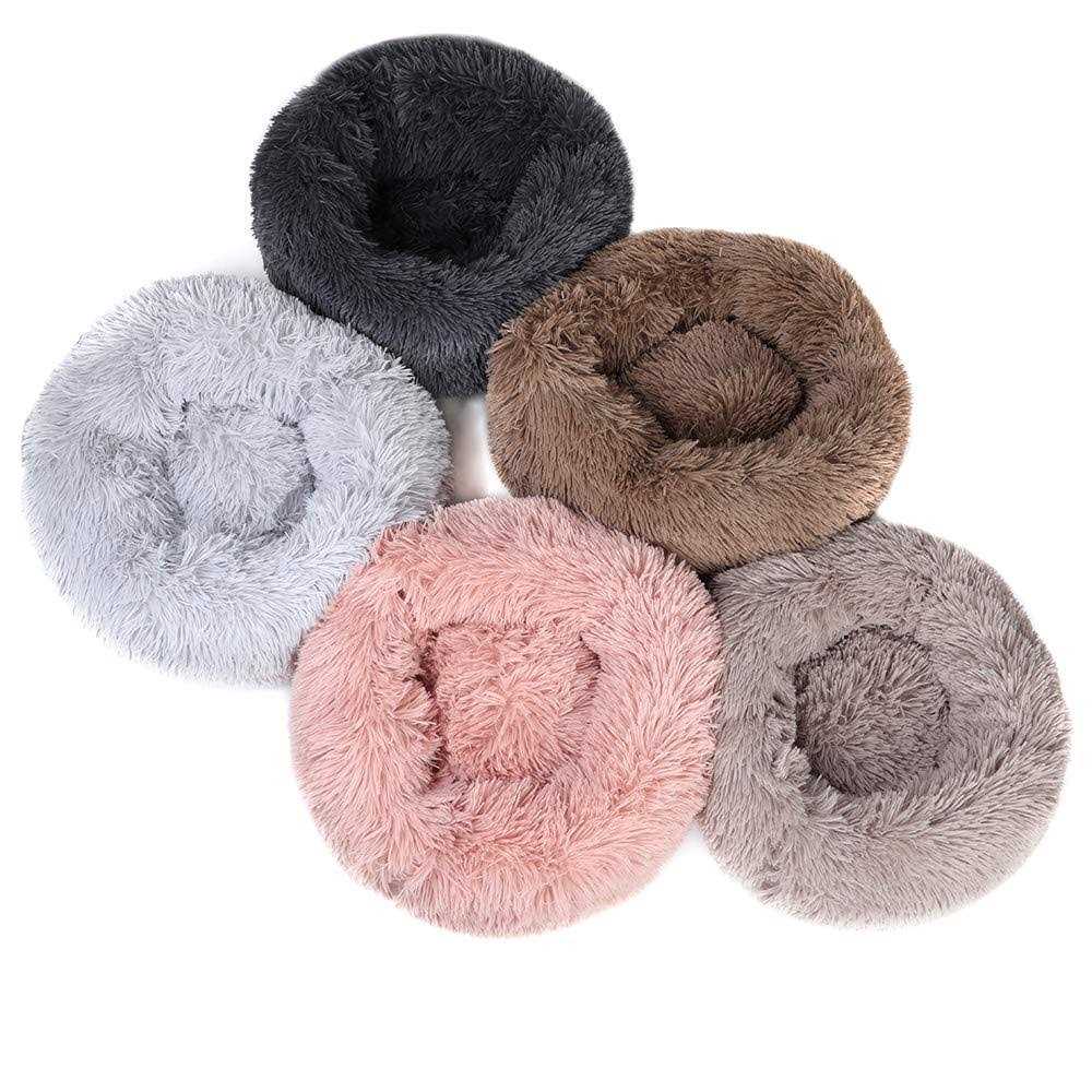 Otoez Round Plush Donut Pet Bed Warm Fur Cuddler Dog Cat Cushion Bed Calming Bed Non-Slip Bottom - Image 5