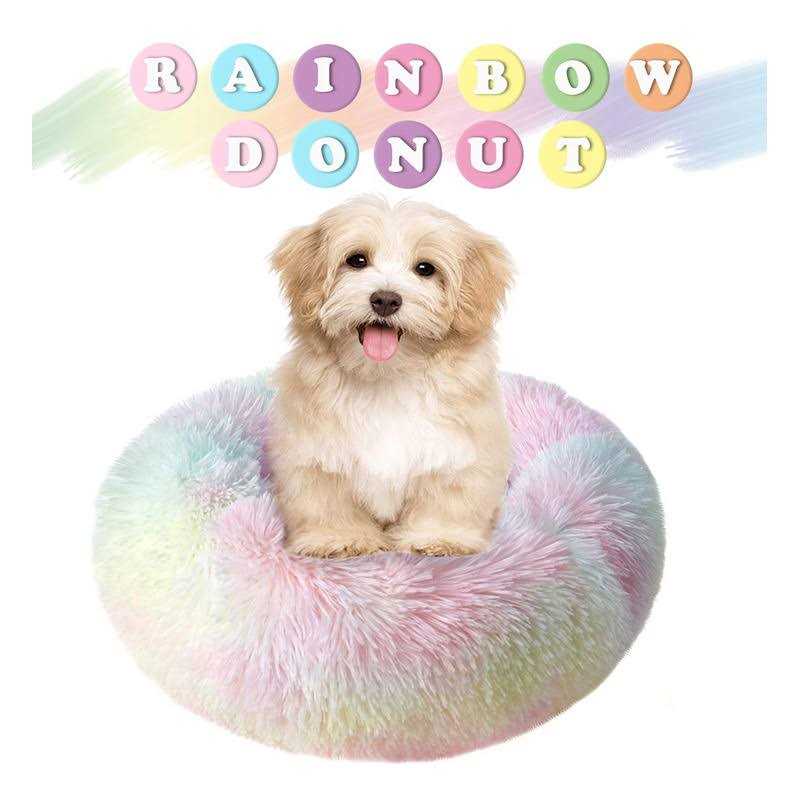 Otoez Round Plush Donut Pet Bed Warm Fur Cuddler Dog Cat Cushion Bed Calming Bed Non-Slip Bottom - Image 5
