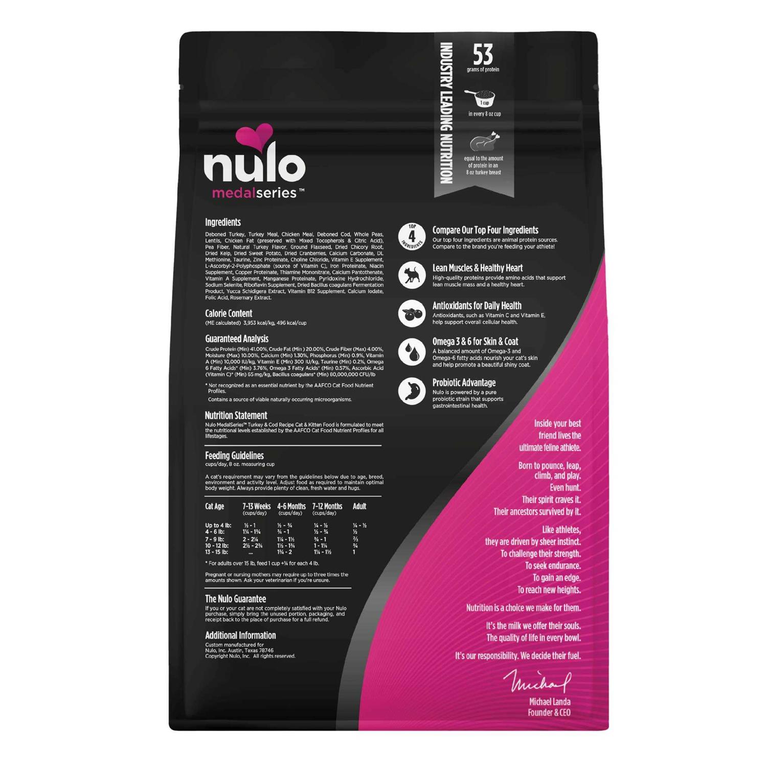 Nulo MedalSeries Grain-Free Turkey & Cod Dry Cat & Kitten Food - Image 3
