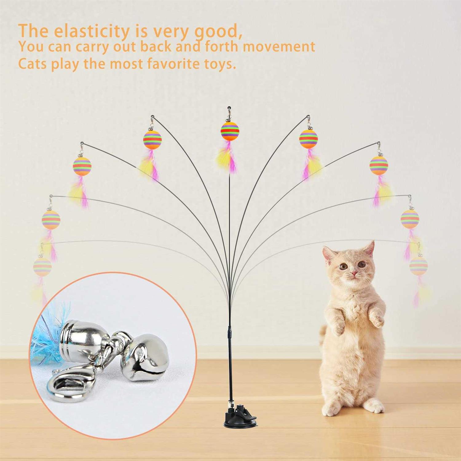 TINGIC Cat Toy Wand Auto Interactive Toys for Indoor Cat 6 in 1 Hands-Free Natural Bird Feather Ball Toys - Image 4